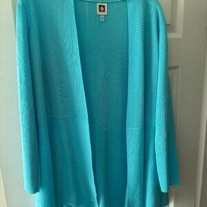 Anne Klein Open Front Cardigan - Turquoise - no closure, no pockets, no hardware